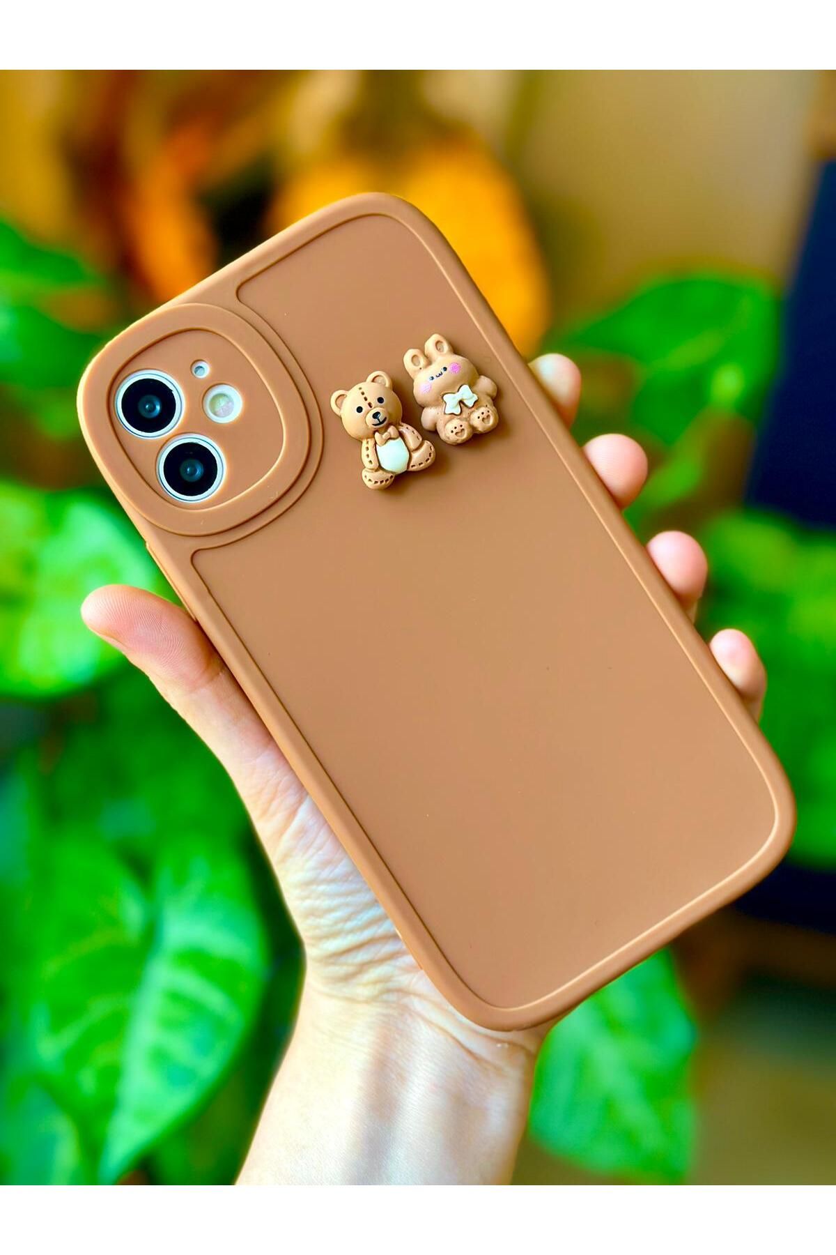 Iphone 11 Yuvarlak Kamera Ayıcık Tasarımlı Yumuşak Silikon Kamera Korumalı Ayıcıklı Kılıf